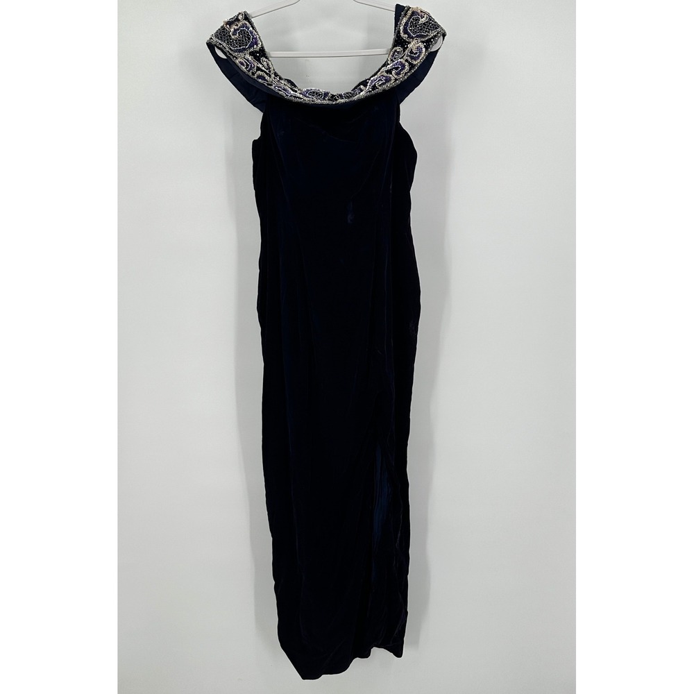 Alyce Designs Womens Old Money Velvet Gown Size 14 Beaded‎ Off Shoulder Formal